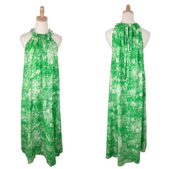 COS Watercolor Halter Maxi Dress Green Sz 4 - Picture 6 of 13